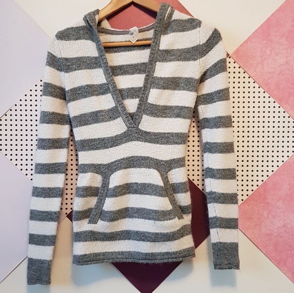 Smart Set Striped V-Neck Hoodie Sweater - Picture 1 of 4